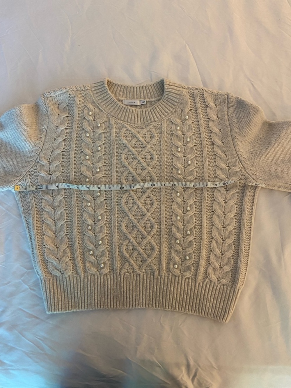 Cable Knit Crewneck Sweater - Cream - Picture 7 of 10